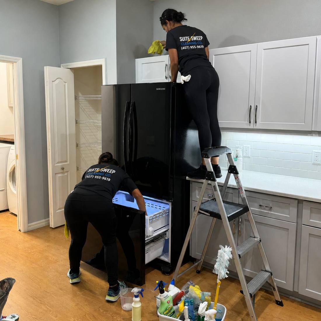 The Suite Sweep crew resetting a kitchen top to bottom